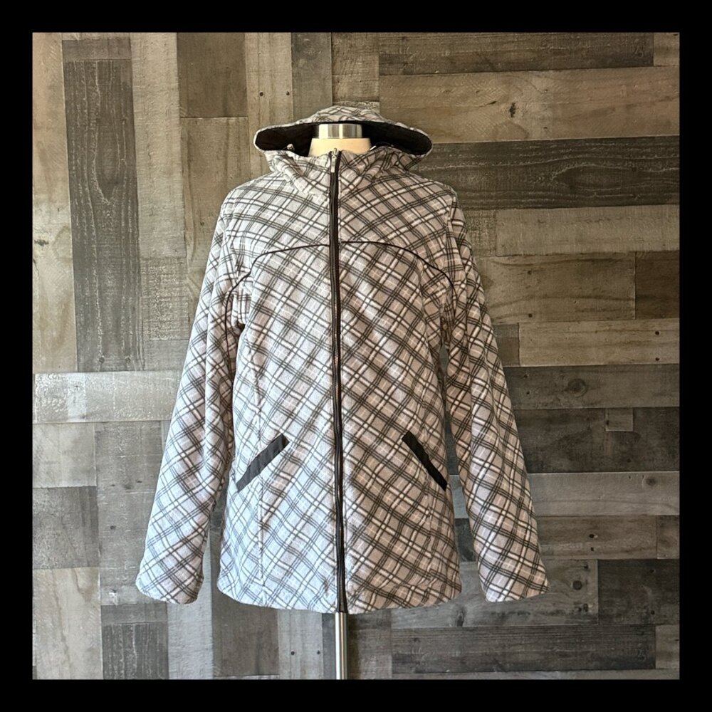 Free Country reversible jacket large black waterproof gray plaid fleece winter
